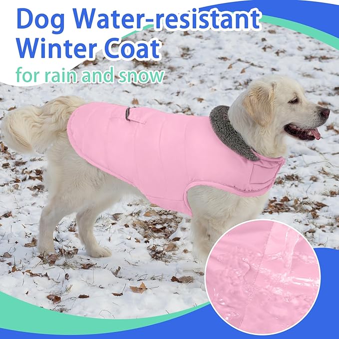 MIGOHI Warm Dog Snowsuit - Winter Dog Jacket, Reflective Windproof Fleece Vest with Leash Hole and Furry Collar
