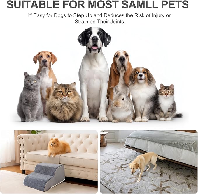 Docred 3-Step Dog Stairs for Small Dogs and Cats - Doggy Ramp, Non-Slip Sturdy Pet Steps for Beds, Couch, Sofa, Washable Dog Ramp with Removable Cover