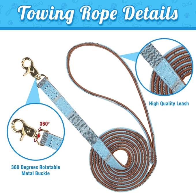 BINGPET Bow Tie Dog Collar and Leash Set,Cute Adjustable Classic Plaid Dog Bandana Collar with Bell, Fit for Small Dogs, Puppies and Cats Outdoor Walking