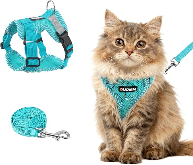 wanheart Cat Harness and Leash Set - Escape Proof Adjustable Breathable Vest for Cats, Soft Mesh Padded Harness with Reflective Strips - Easy Control for Kittens, Indoor & Outdoor Cats (Emerald, S)