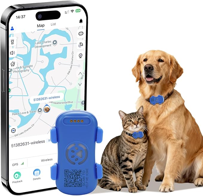 GPS Tracker for Dogs & Cats Pet GPS Location Tracker with Smart Alerts & Location History Geo-Fence Real-Time Waterproof iOS & Android Subscription Required