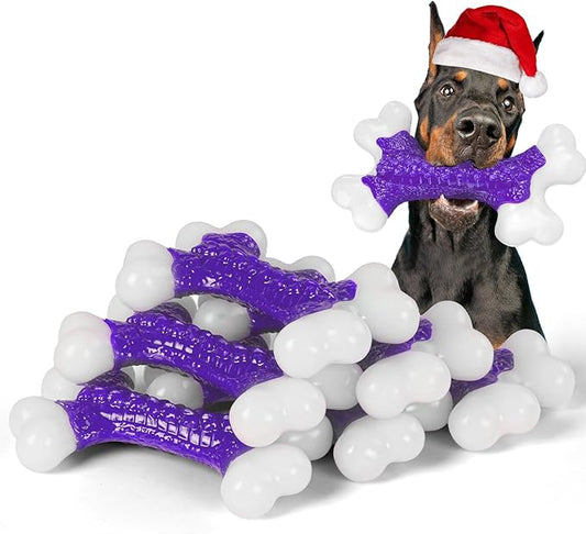 6-Pack Tough Dog Chew Toys for Aggressive Chewers Large Medium Breed Bacon Flavor, Bone Toy Dog, Nylon Heavy Duty Extreme Indestructible Teething Training