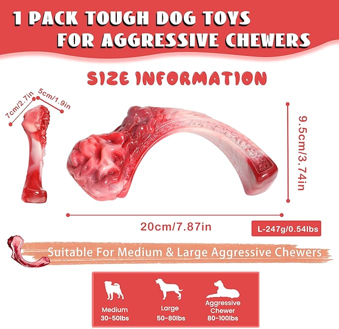 Tough Dog Toys for Aggressive Chewers, Super Chew Toy to Keep Them Busy, Cleaning Teeth, Boredom and Stimulating, Indestructible Nylon Bone for Medium Large Breed, Best Pet Gift, Beef Flavor