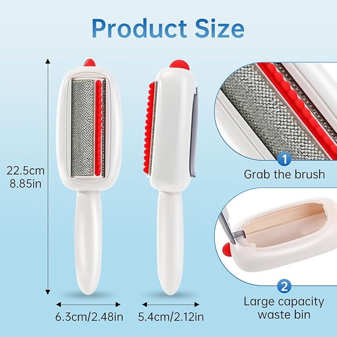 Reusable Pet Hair Remover Lint Roller Brush, Washable Pet Cat Dog Hair Removal Roller Tool for Clothes (White)