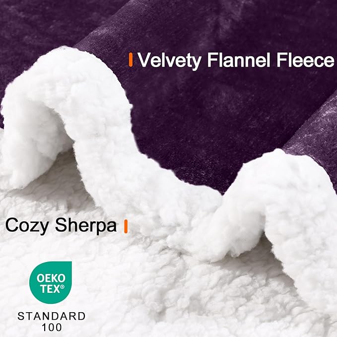 Smiry Waterproof Blanket Throw for Large Dogs, Soft Reversible Dog Blanket for Sofa Couch Bed, Washable Leakproof Sherpa Fleece Furniture Couch Protector(40"x60", Dark Purple/White)