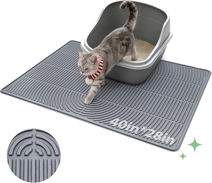 Cat Litter Box Mat,40" x 28" Extra Large Silicone Waterproof Litter Trapping Mat for Scatter Control Soft on Kitty Paws Non-Slip Easy to Clean