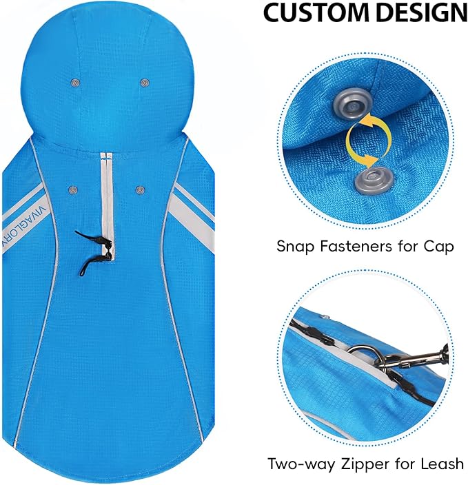 VIVAGLORY Wetoff Dog Raincoat, Rain Coat for Dog All Seasons Adventure, Rain Jacket with Harness Hole & Hood, Reflective Lightweight Waterproof for Doggy & Puppy, L, Blue