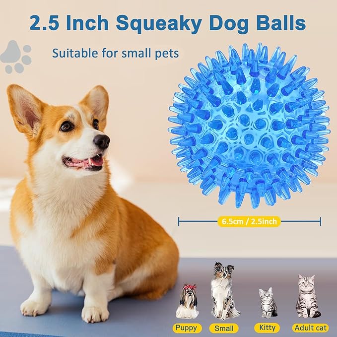 Beieverluck 12 Pack 2.5 Inch Squeaky Dog Toy Balls Spikey Dog Balls Large Dog Chew Toys for Medium Large and Small Dogs for Aggressive Chewers, 6 Colors