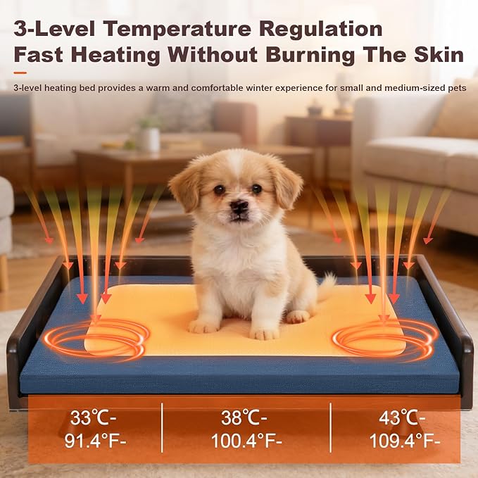 feyoopet Smart Pet Bed with Heating, Ventilation & Ambient Light - Solid Wood Frame, 3 Modes, All-Season Comfort for Cats & Dogs
