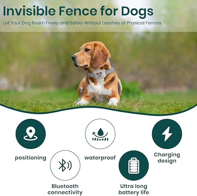 GPS Wireless Dog Fence & Training Collar – No Subscription, App Geo-Fence 3280ft, 60-164ft Bluetooth Training, 3 Correction Modes, Auto Sleep/ Wake, Long Battery Life, 3-Dog Support
