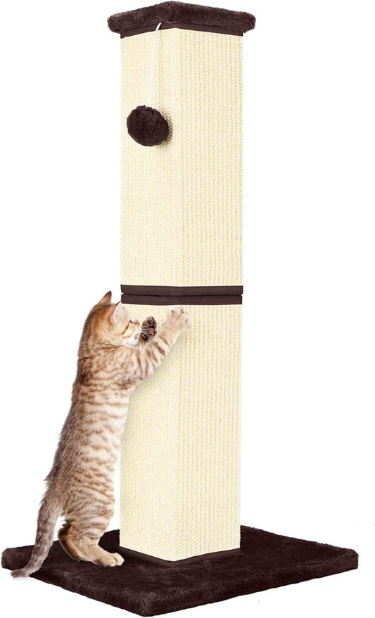 Cat Scratching Post 32 Inch for Indoor Large Cats and Kitten, Nature Sisal Tall Cat Scratch Post, Sisal Cat Scratcher Improve Cat's Scratching Habits and Protect Your Furniture, Beige