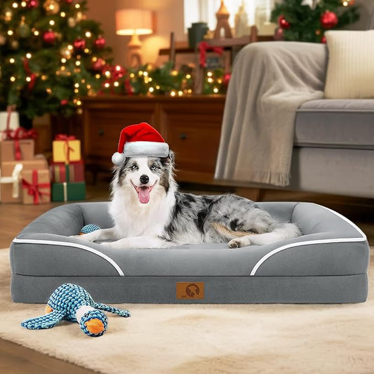 Homemate Dog Bed Large Sized Dog: 42x30 inch Orthopedic Large Dogs Bed XL Outdoor Pet Cat Bed Sofa Supplies with Toy Dogs Crate Pad Couch with Removable Washable Cover & Non-Slip Botton Light Grey