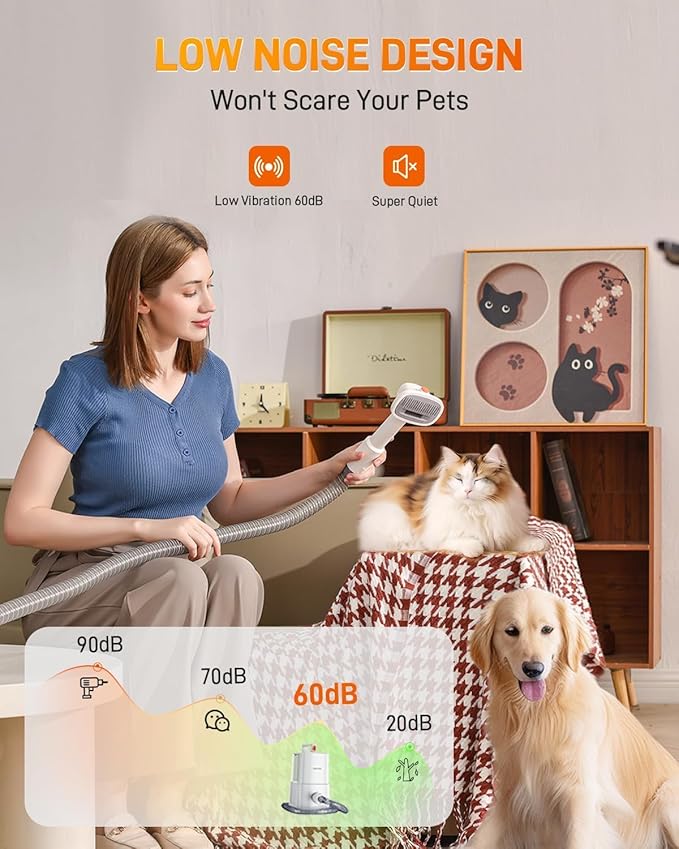Dog Grooming Vacuum Kit for Shedding: Pet Hair Brush Groomer Attachment Fur Machine Cat Professional Clippers Deshedding Suction Cleaner Home Trimmer Tool Doggie Doggy System Remover Quiet Design