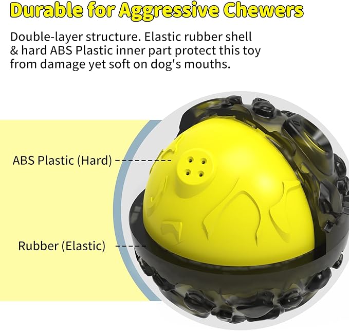 Dog Ball for Aggressive Chewers - Interactive Dog Toy Giggle Balls Fun Squeaky Sound to Keep Them Busy, Durable for Small Medium Large Breeds, Rubber Chew Toys, As Seen on TV, Black & Yellow