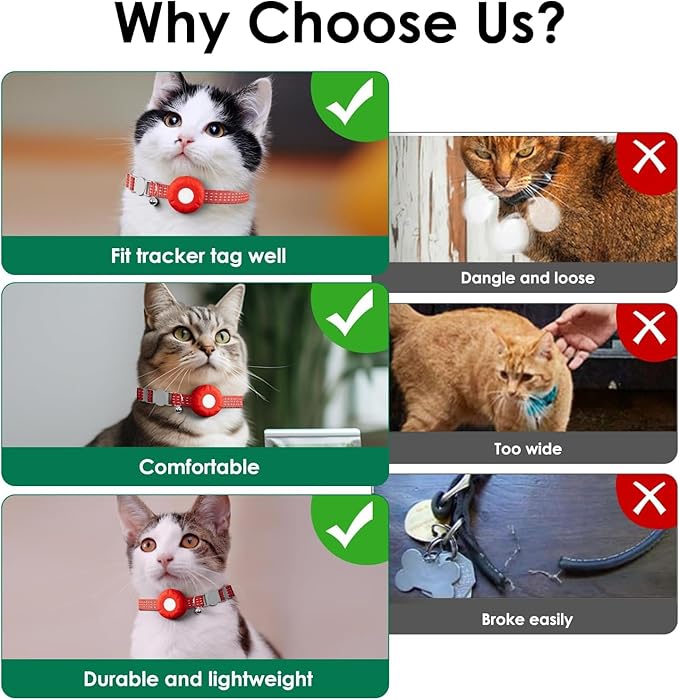 Cat Tracker,Pet Tracker for Cats Compatible with Apple Find My App(Only iOS),Waterproof Tracker Cat Collar with Safety Elastic Buckle,No Monthly Fee,Works with Any Collar (Red)