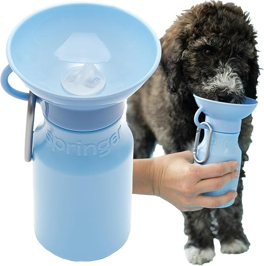 Springer by Springland Dog Water Bottle | Portable Travel Water Bottle Dispenser for Dogs | Dog Gift Seen on Oprah's Favorite Things, Shark Tank | Leak-Proof Bottles | BPA-Free 15oz Sky Blue