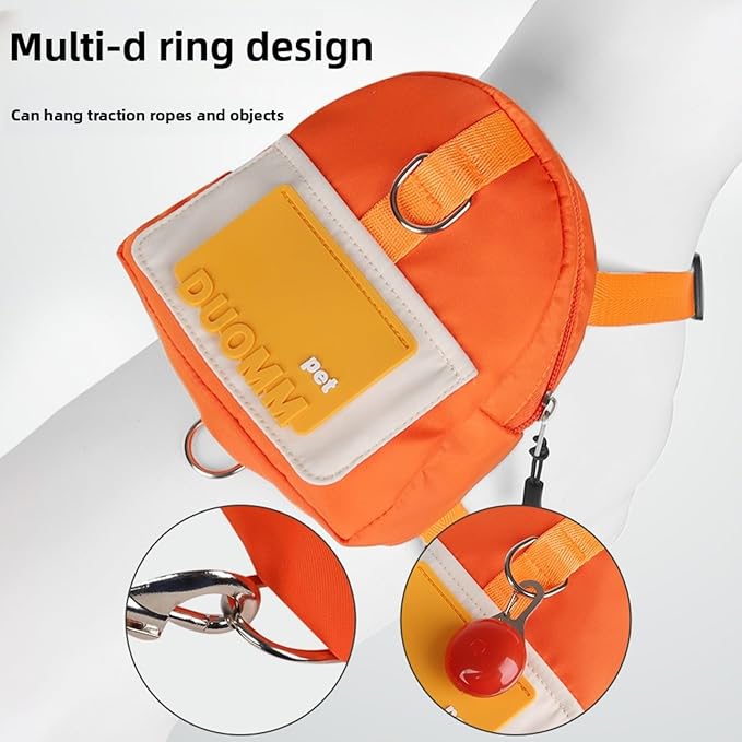Dog Backpack Strap Leash,Dog Harness with Poop Bag Dispenser,Adjustable and Waterproof,Dog Hiking Backpack,Suitable for Travel and Daily Walks (Orange, S)