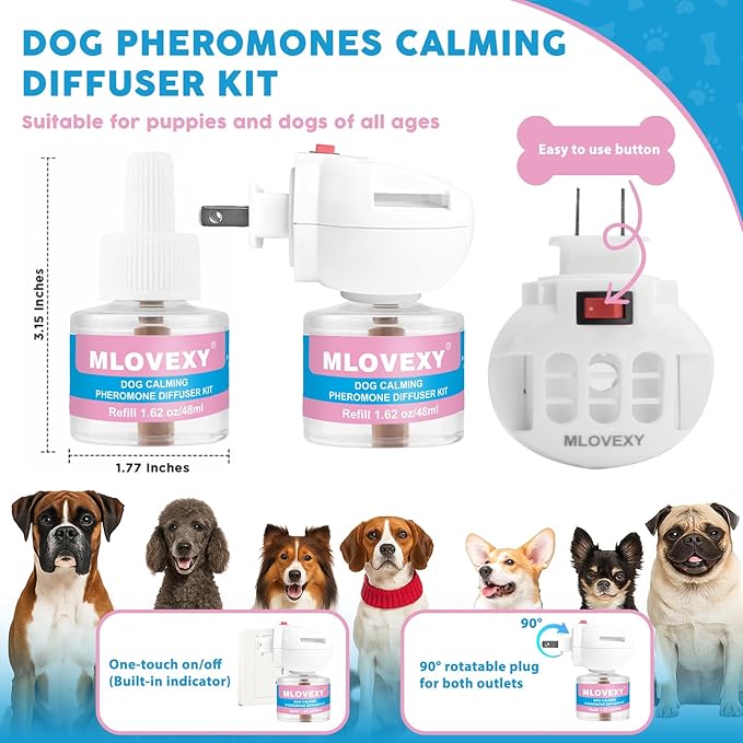 Calming Diffuser for Dog to Relieve Stress, Dog Calming Diffuser for Anxiety Relief , Dog Pheromones Calming Diffuser to Reduce Aggression Fighting , Help Train Dog to Pee (2 Refills and 1 Diffuser)