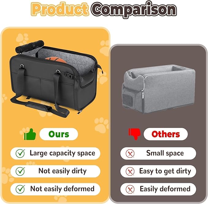 YUDODO Large Dog Car Seat for Center Console (Width＞9.5in) Fits 10-20lbs, Anti-Slip Puppy Cat Travel Portable Booster Seat, Luxury Pet Car Bed Carseat PU Leather Black