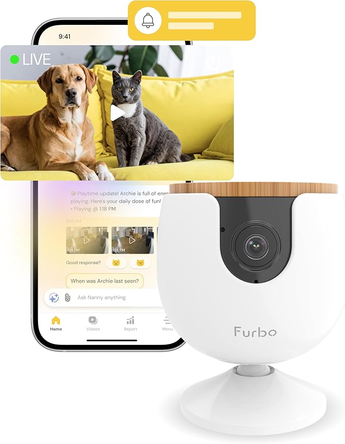 Furbo Mini Pet Camera [Subscription Required] Unlock Camera w/Paid Plan: Home Security with Dog & Cat Safety Alerts, 2-Way Audio, Mountable Smart Cam w/Phone App (Low Risk, 3mo Min. Cancel Anytime)