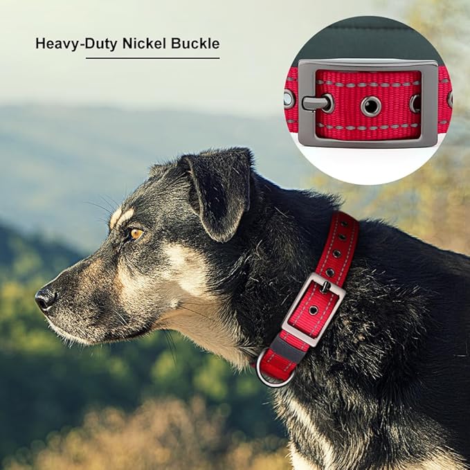 Personalized Dog Collar with Name and Phone Number | Durable Metal Buckle | Ultra Wide Soft Neoprene Padded | Adjustable Reflective Weatherproof Dog Collar for Large Medium and Small Dogs