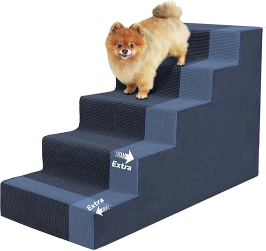 Niubya Dog Stairs for Small Dog and Cats,23”H Non-Slip Bottom Pet Steps for High Beds and Couch,High-Density Foam Pet Stairs Navy,5 Steps