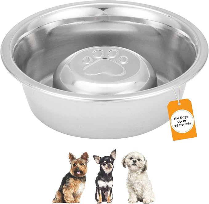 Neater Pet Brands Stainless Steel Slow Feed Dog Bowl for Fast Eating Small Breeds, Metal Slow Feeder Dog Bowl Fits in Cat & Small Neater Feeders, for Puppy or Dogs (< 15 lbs), 3/4 Cup Food Capacity