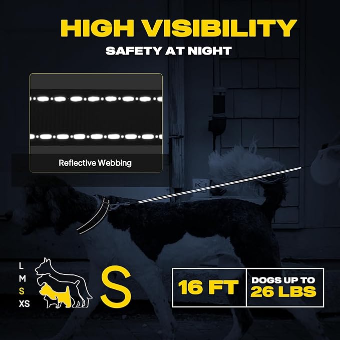 Fida Retractable Dog Leash with Dispenser and Poop Bags, 16 ft Pet Walking Leash for Small Dog or Cat up to 26 lbs, Anti-Slip Soft Handle, Tangle Free, Reflective Nylon Tape (S, Cherry)