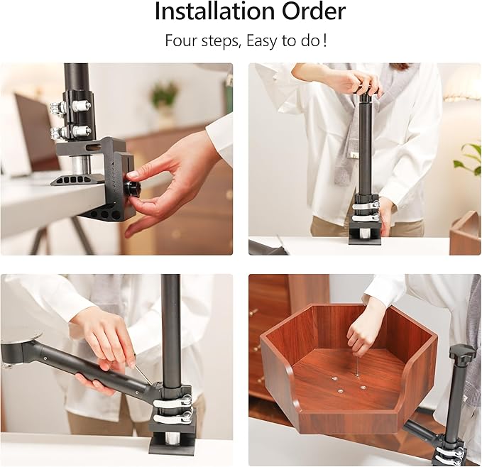 Adjustable Cat Desk Bed with Dual-Protection Locking & 360° Rotation - Super Sturd Space-Saving Perch, Easy Install Modern Design - Supports 28lbs (Walnut/Aluminum Surface)