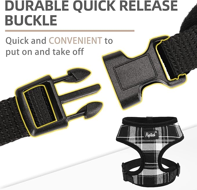 PUPTECK Soft Mesh Dog Harness and Leash Set Pet Puppy Cat Comfort Padded Vest No Pull Harnesses, Black, L