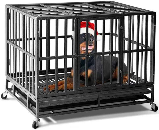 Oranland 38 inch Heavy Duty Indestructible Dog Crate,2025 New Upgraded Reinforced Baseplate for Large Dogs,XL Dog Kennel Indoor for High Anxiety Dogs/Max Load Capacity 200lbs/Double Door with Wheels