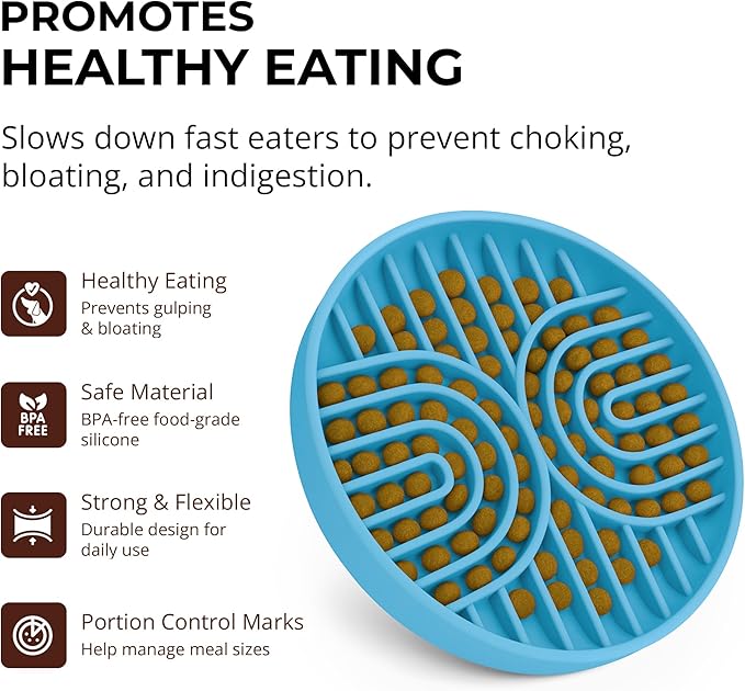 Slow Feeder Dog Bowls, Dishwasher Safe, Non-Slip Base, BPA-Free Slow Eating Dog Bowl (Blue, 2-Pack)