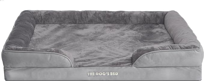 The Dog’s Bed, Orthopedic Standard Foam Waterproof Dog Bed with Standard Support, XL Silver Grey Plush, Waterproof, Supportive Dog Bed with Replaceable Covers, Veterinary Approved