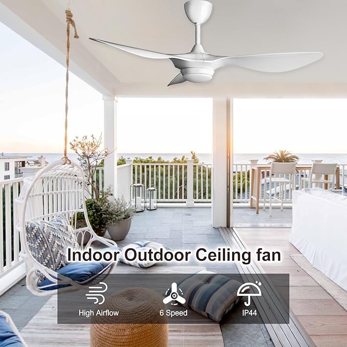 reiga 52 Inch Smart White Ceiling Fan with Light and Remote, ETL Listed Quiet DC Motor 3 Blade Indoor Outdoor Ceiling Fans for Bedroom Living Room Patios
