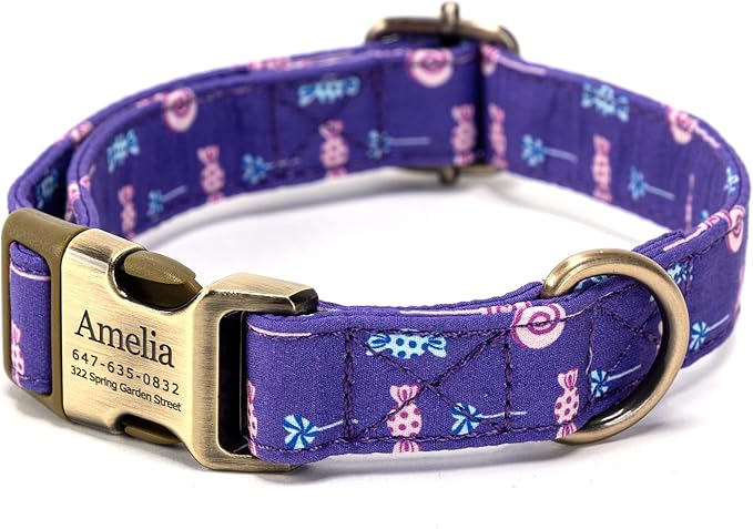Personalized Dog Collar with Name and Phone Number Engraved,Adjustable Custom Puppy Collar,Organic Cotton Pet Collar for Small Medium Large Boy Girl Dogs