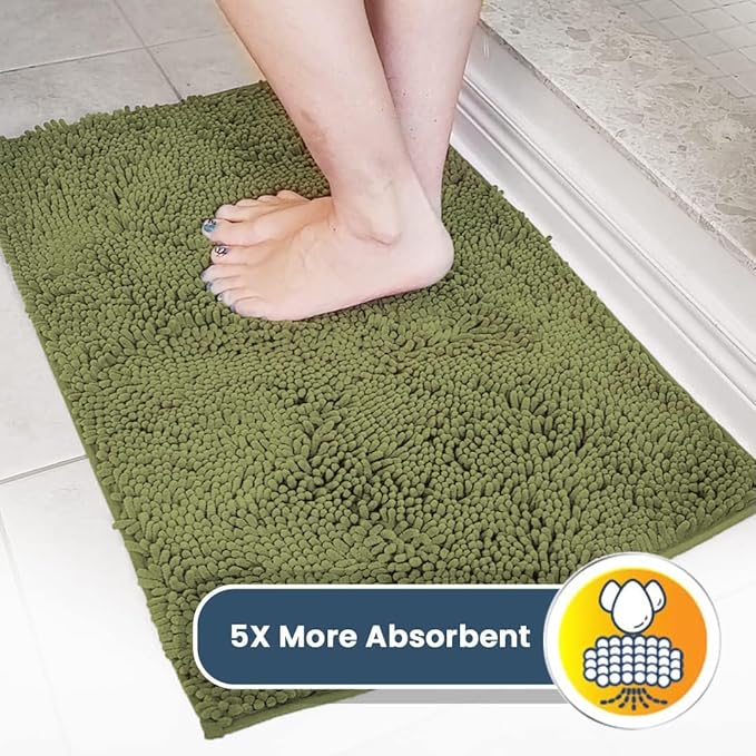 Muddy Mat® AS-SEEN-ON-TV Highly Absorbent Microfiber Door Mat and Pet Rug, Non Slip Thick Washable Area and Bath Mat Soft Chenille for Kitchen Bedroom Indoor and Outdoor - Army Green 24" x 72"
