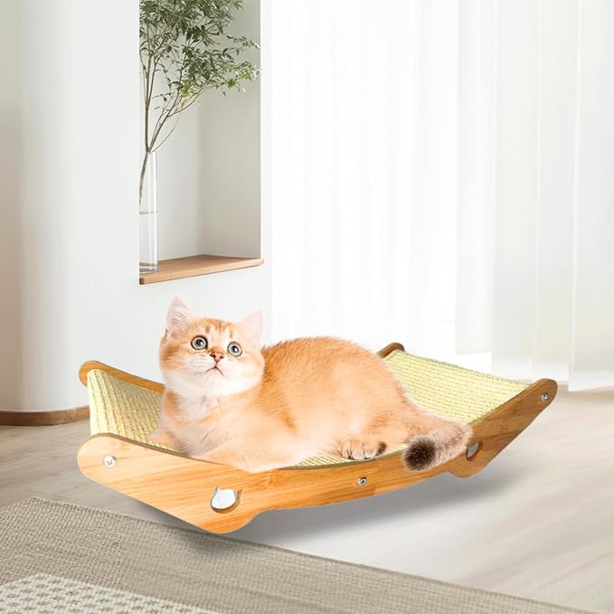 Sisal Cat Scratcher Bed for Natural Bamboo for Indoor Cats, Natural Sisal Mat Hammock for Kittens and Adult Cats,Extra-Larger Cat Scratching Post/Board/pad