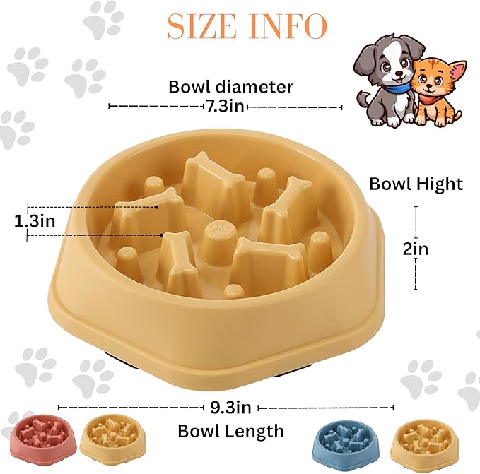 2 PCS Slow Feeder Dog Food Bowl – Bowl Designed to Slow Eating, Promotes Healthy Digestion and Prevents Bloat, Ideal for Cats and Dogs (Pink - Yellow)