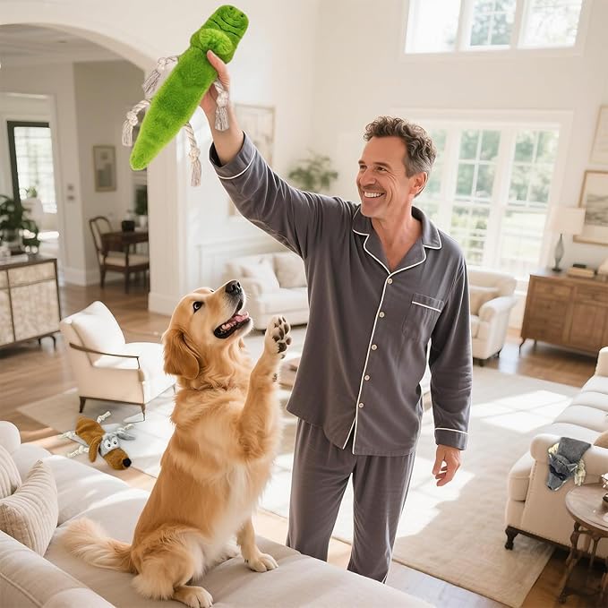 Squeaky No Stuffing Dog Toys, 3 Pack Rope Toys for Teething, Crinkle Plush Toys to Keep Them Busy, Durable Interative Dog Toys for Small Medium Large Breed.(Crocodile, Dog, Paguma Larvata)