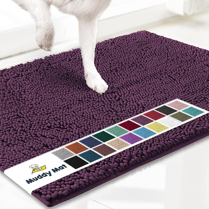 Muddy Mat® | Super Absorbent Door Mat Indoor, Microfiber Quick Dry Chenille Entryway Rug, Non-Slip Front Door Mat, Indoor Mats for Entryway, Machine Washable Pet Rug, Dark Purple 35"x60"