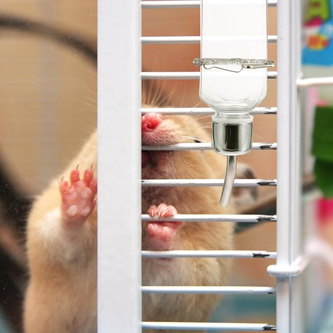 POPETPOP 2Pcs Pet Water Feeder Bunny Fountain Drinking Bottle for Small Pets Automatic Hanging Dispenser for Hamsters and Rabbits Design