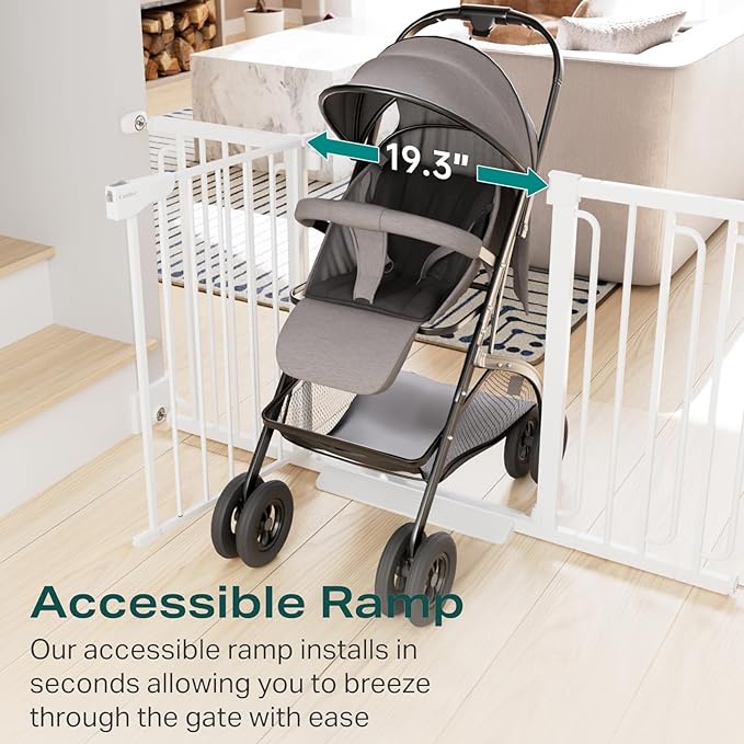 Cumbor 29.7-57" Extra Wide Baby Gate for Stairs, Mom's Choice Awards Winner-Dog Gate for Doorways, Pressure Mounted Walk Through Safety Child Gate for Kids Toddler, Tall Pet Puppy Fence Gate, White