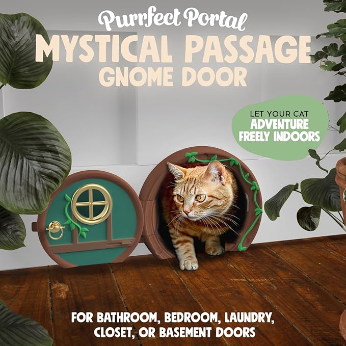 Gnome® Door Cat Door for Interior Doors - Stylish & Functional with No Flap, Lockable, and Easy Installation, Spacious Large Kitty Door for Cats Up to 20 lbs, Private and Comfortable Pet Door