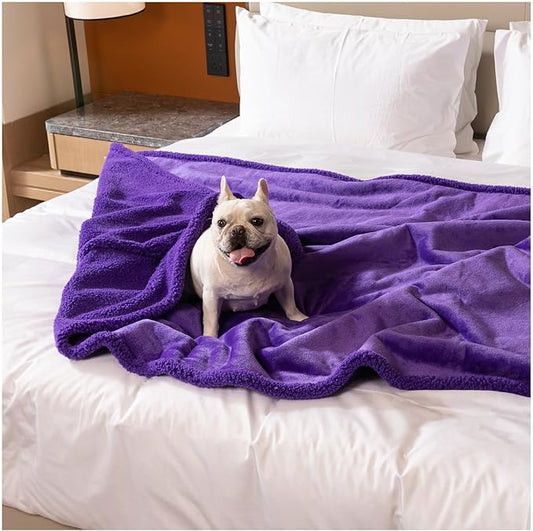 Purple King Size Bed Covers Waterproof Sherpa Fleece Pet Blankets for Big Dogs 85x85in Reversible Leakproof Blanket Beds Couches Cover Fluffy Cozy Warm Sofa Mat-Purple,XXL-85x85in