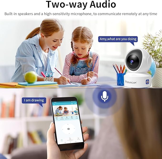 VSTARCAM 3MP Pet Camera Indoor with Phone App, 360° Indoor Security Camera with Color Night Vision, Motion Detection & 2-Way Audio, 24/7 SD & Cloud Storage，2.4GHz WiFi, in Plug