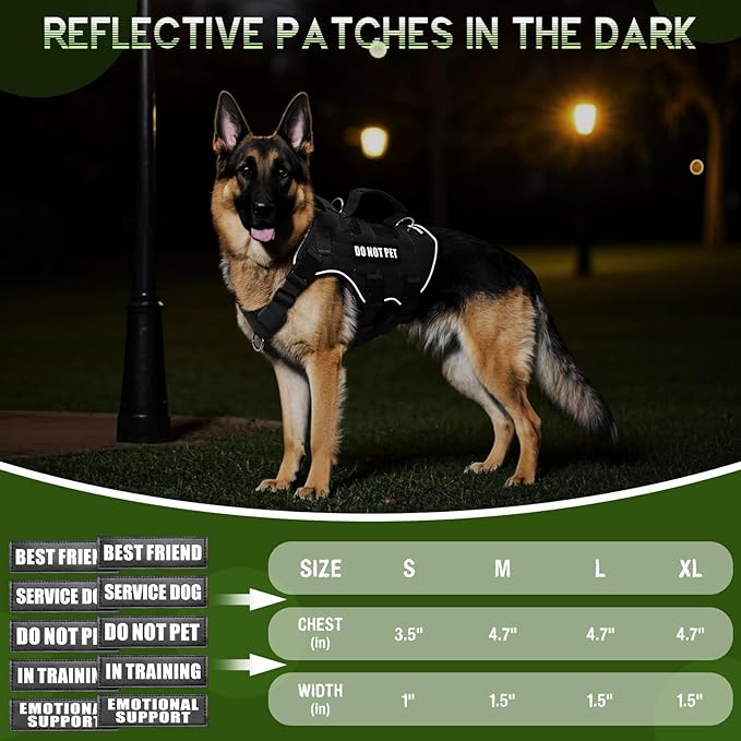 WINSEE Mesh Dog Harness with 10 Pet Patches for Large Service Dog in Training, Breathable Tactical Molle Vest with Double Handle, Reflective Military Pet Vest for Walking Hiking