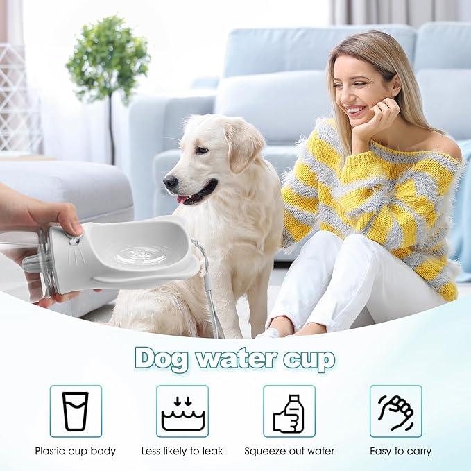 Portable Dogs Water Bottle with Food Storage Container, Leakproof Drinking Water Dispenser Feeder for Outdoor Dog Stuff Accessories Items for Cats, Puppy,for Walking, Hiking (White, 550ml)