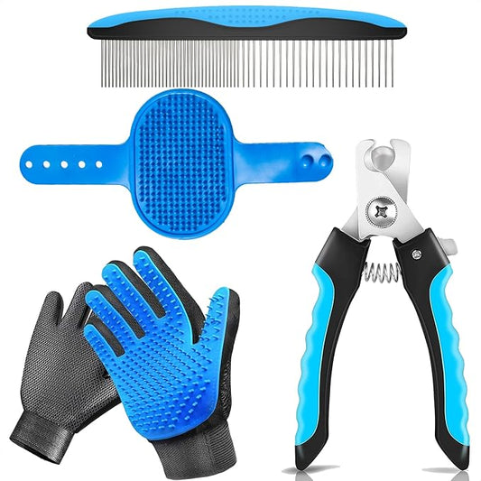 5-in-1 Pet Grooming Kit: Deshedding Rake, Nail Clipper, Grooming Gloves & Massage Brush for Dogs and Cats (Nail Clipper Set)