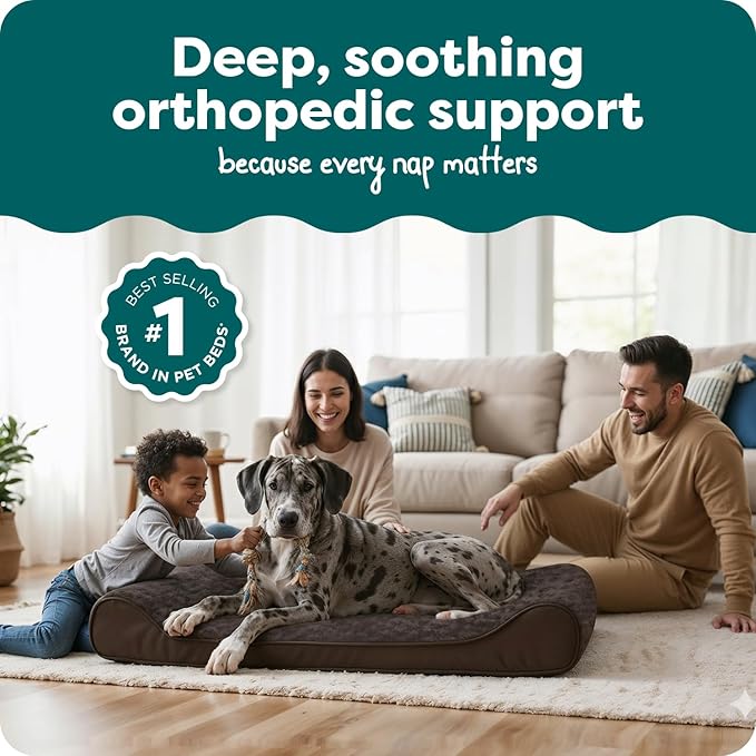 Furhaven Orthopedic Dog Bed for Large Dogs w/ Removable Washable Cover, For Dogs Up to 150 lbs - Ultra Plush Faux Fur & Suede Luxe Lounger Contour Mattress - Chocolate, Jumbo Plus/XXL