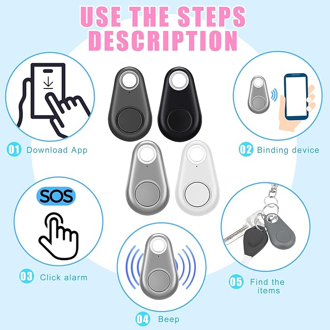 Flutesan 8 Packs Portable GPS Tracking Mobile Tracking Anti Loss Smart Device Key Finder Locator GPS Tracker Device for Pets Dog Cat Wallet Keychain Luggage, Alarm Reminder(Black, White, Gray)